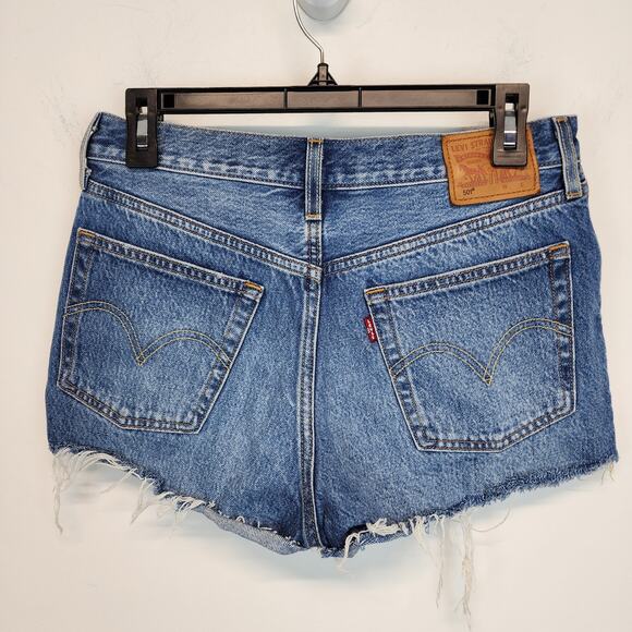 Levis 501 High Rise Cutoff Denim Shorts Size 27" Distressed Ripped 100% Cotton - Picture 2 of 12